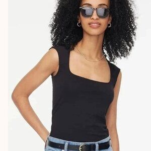 J. Crew Women's Squareneck Cap Sleeve Stretch Top Black Size XXL NWT